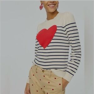NWT J Crew Puff Sleeve Heart Sweater Womens Medium in ivory, blue & red.